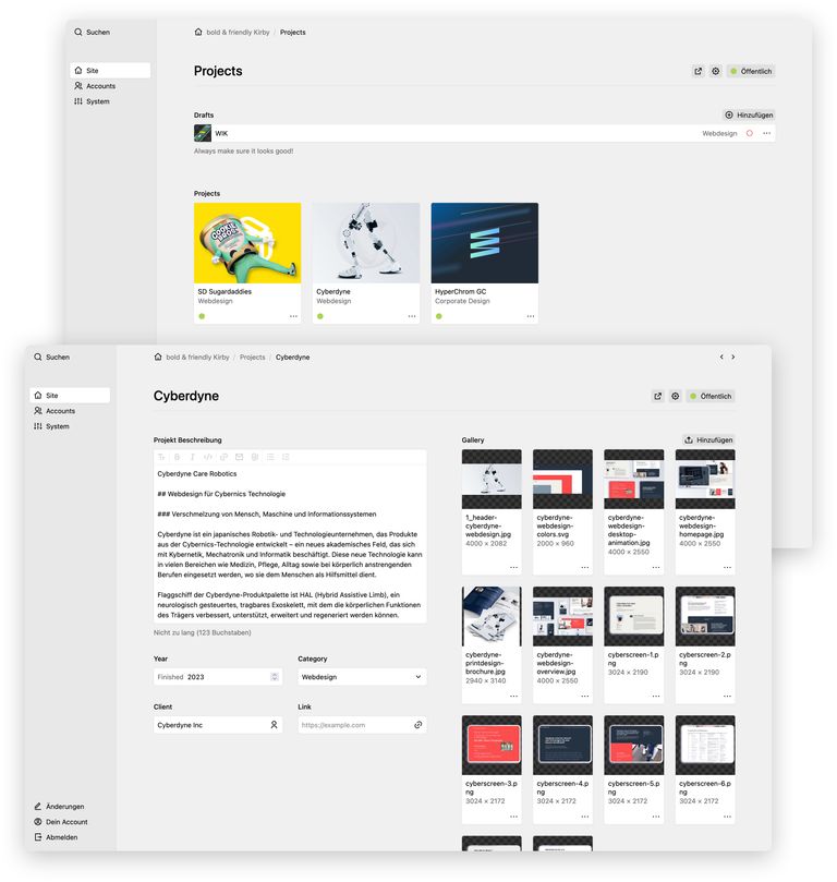 Die Redaktionsoberfläche des Kirby CMS in der Version 4.0