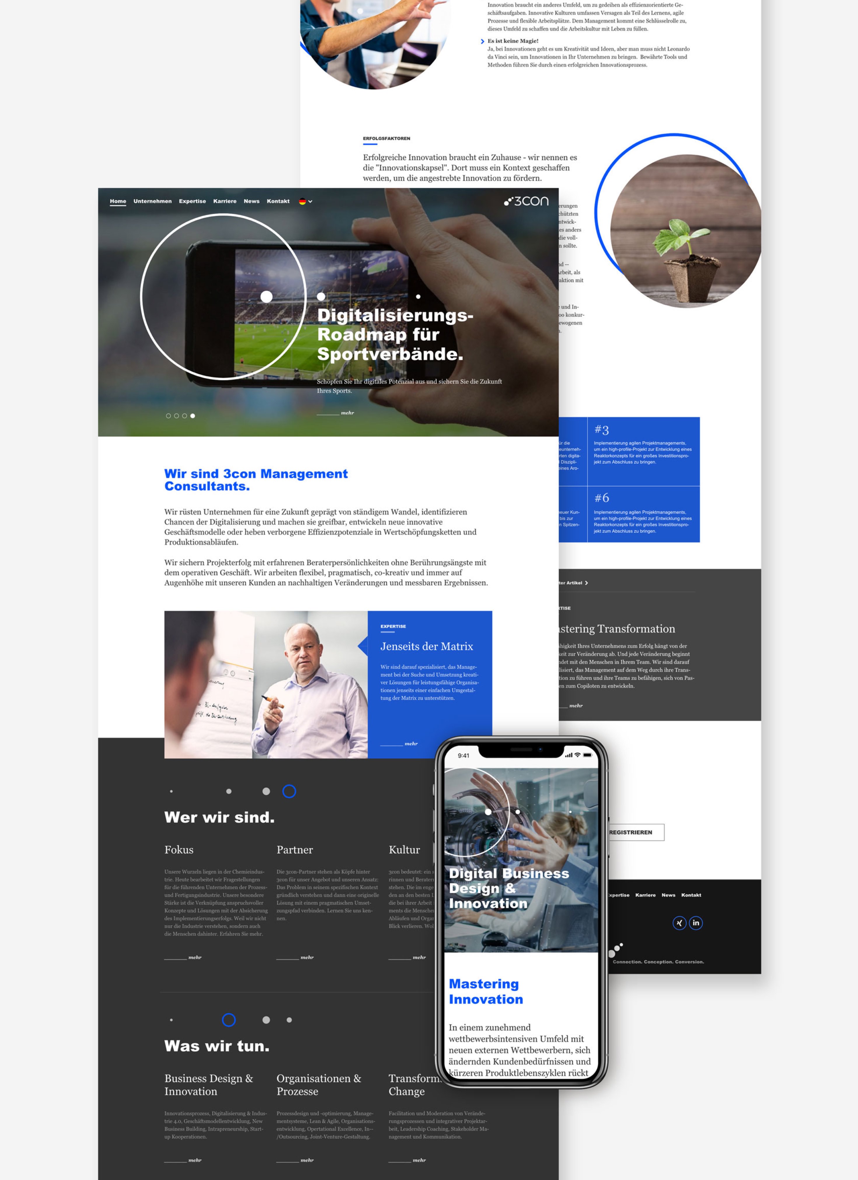 3con Corporate Design, Webseite auf Desktop und iPhone
