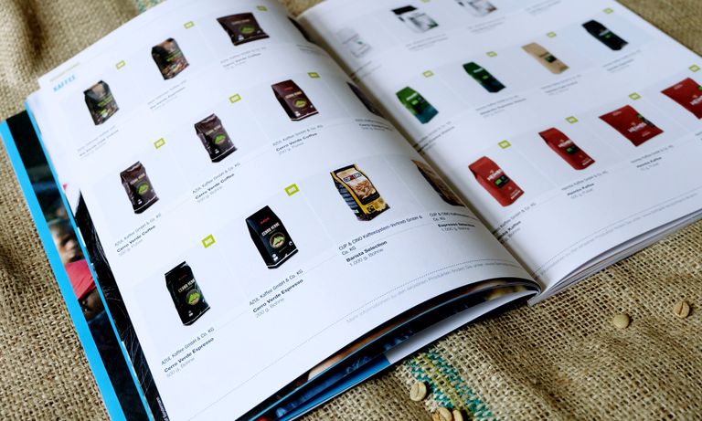 Fairtrade Katalog-CMS, Doppelseite Kaffee-Produkte